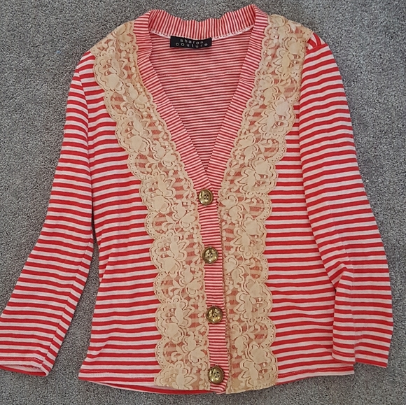 Sharon Couture striped cardigan sz lrg - Picture 1 of 3
